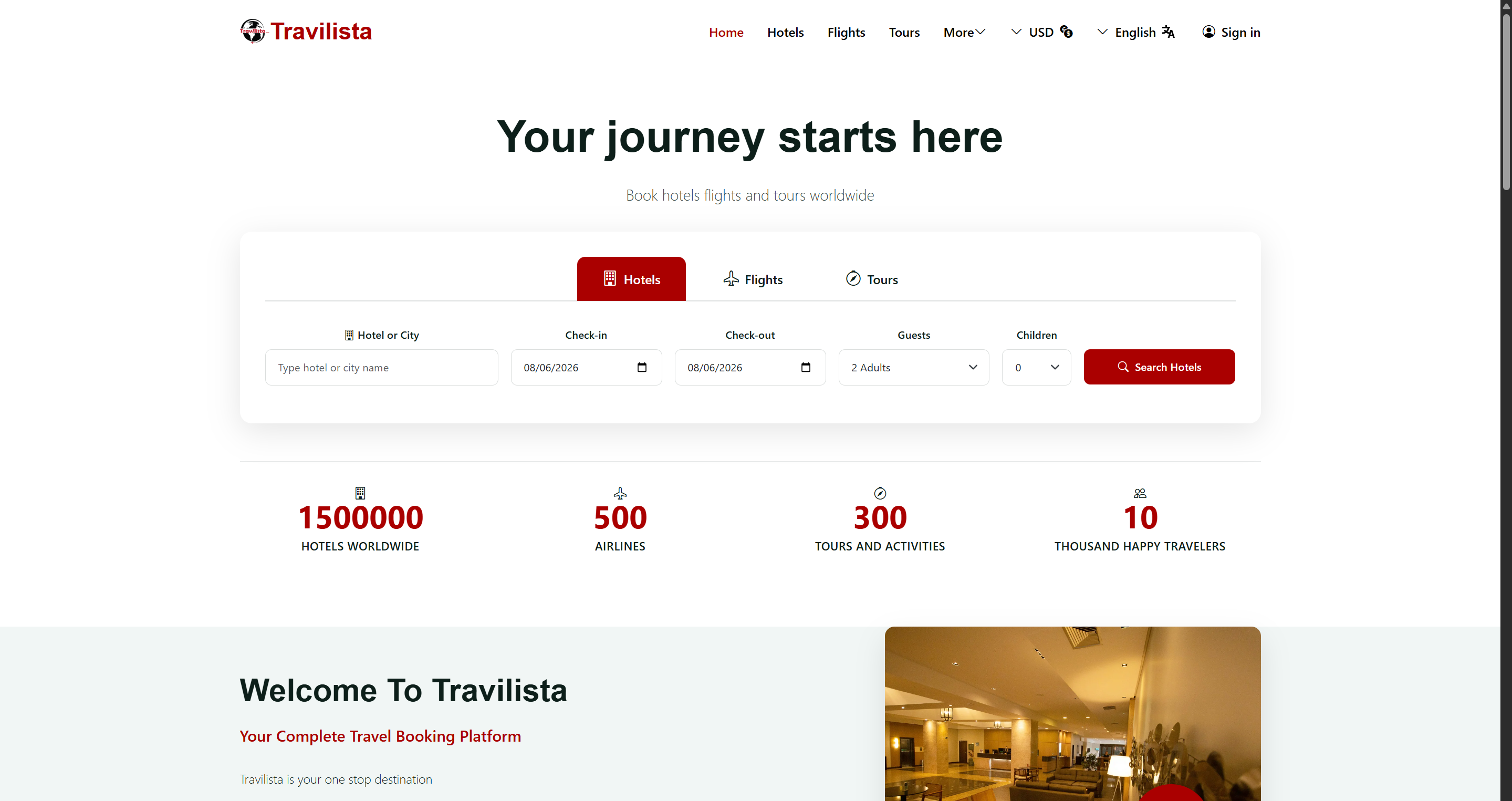 Travilista travel booking platform preview